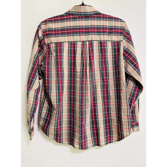 Karen Scott Women's Plaid Long Sleeve Button Up Top with Floral Embroidery Sz S - Picture 4 of 4